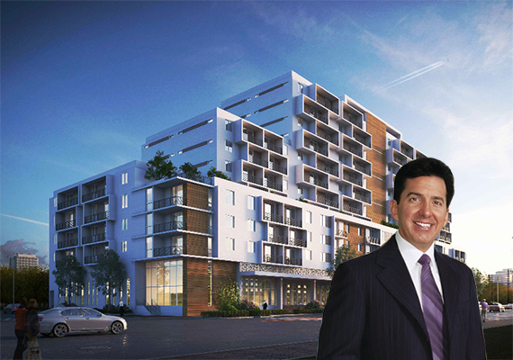 Rendering of Reflections Apartments. Inset: CEO Joseph Milton