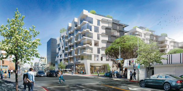 A rendering of 500 Broadway and 1626 Lincoln Boulevard (Koning Eizenberg Architects)