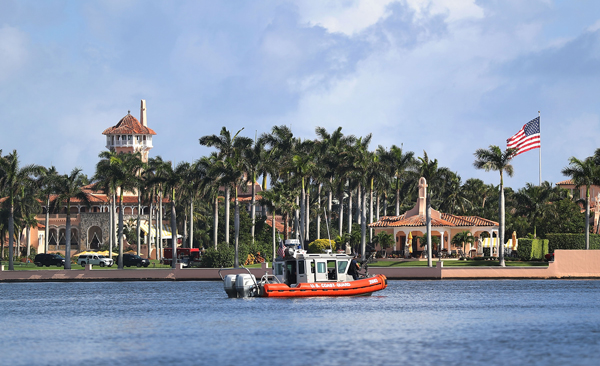 U.S. Coast Guard boat in front of the Mar-a-Lago Resort in Palm Beach, Florida (Credit: Getty Images)