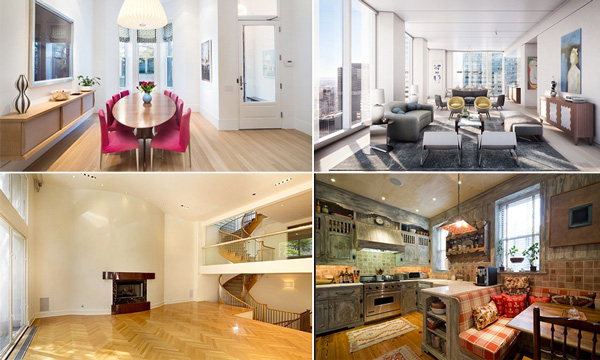 Clockwise from bottom left: 870 Park Avenue, 28 West 76th Street, 100 East 53rd #49A, 75 Central Park West #PHA
