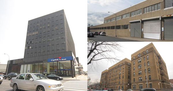 Clockwise from left: 95-25 Queens Boulevard, 48-49 35th Street and 71-11 37th Avenue