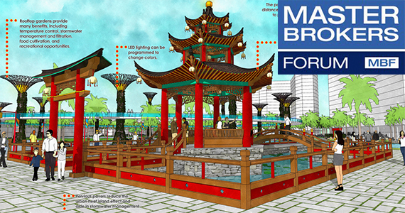 Rendering of Chinatown pagoda and Master Brokers Forum