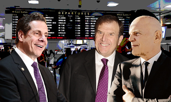 From left: Andrew Cuomo, Richard LeFrak, Steve Roth and Penn Station (Credit: Getty Images)