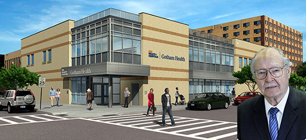 NYC Health + Hospitals president Stanley Brezenoff and a rendering of the new ambulatory-care center on Staten Island