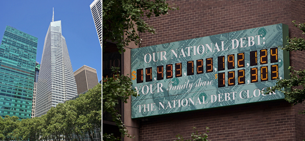 One Bryant Park and the National debt clock (Credit: Durst and Getty Images)