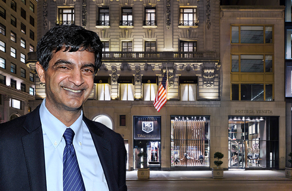 GGP's CEO Sandeep Mathrani and Tag Heuer at 685 Fifth Avenue (Credit: Getty Images and Vornado)