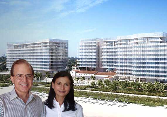 Four Seasons Residences at The Surf Club rendering (Inset: Rajendra and Neera Singh)