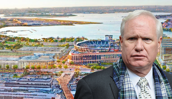 Tony Avella and Willets Point rendering (credit: Getty Images and NYC EDC)