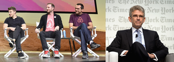 From left: Airbnb's founders Brian Chesky, Joe Gebbia &amp; Nate Blecharczyk and Four Seasons CEO Allen Smith (Credit: Getty Images)