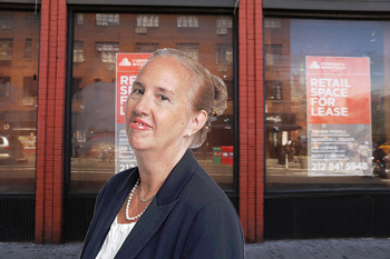 Gale Brewer and vacant NYC storefront (Credit: Getty Images)