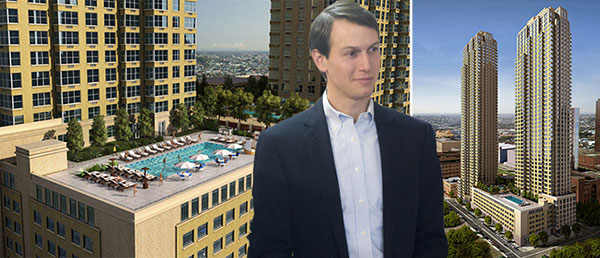 Jared Kushner (credit: Flickr) and renderings of Trump Bay Street in Jersey City