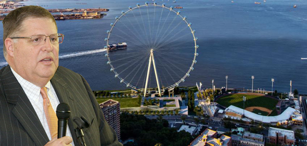Rich Marin and a rendering of New York Wheel (Credit: NYCEDC)