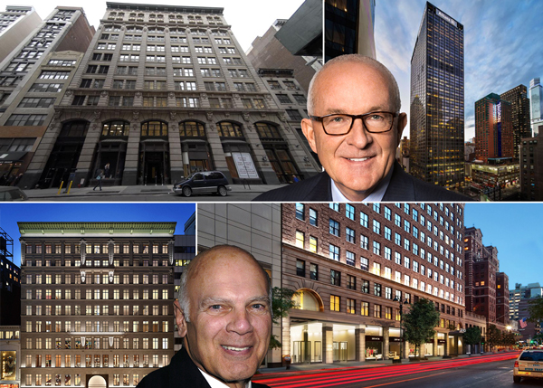 Clockwise from top left: 11 West 19th Street, Albert Behler, 1633 Broadway, Steve Roth and 330 West 34th Street (Credit: Paramount, Vornado and Getty Images)