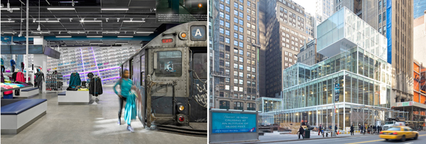 The A train inside of the space previously occupied by Asics at 120 West 42nd Street (Credit: Shawmut)