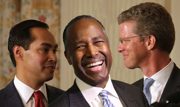 From left: Julian Castro, Ben Carson and Shaun Donovan (Credit: Getty Images)