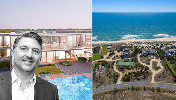 Andre Kikioski, a rendering of his spec home in Bridgehampton, and the $150 million listing on Meadow Lane