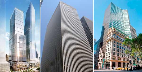 From left: 50 Hudson Yards, 1211 Sixth Avenue and 452 Fifth Avenue