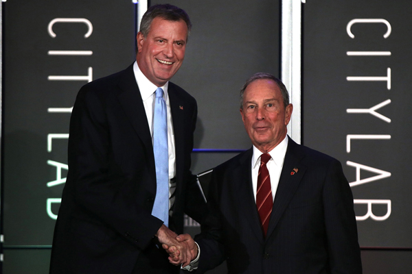 Bill de Blasio and Michael Bloomberg