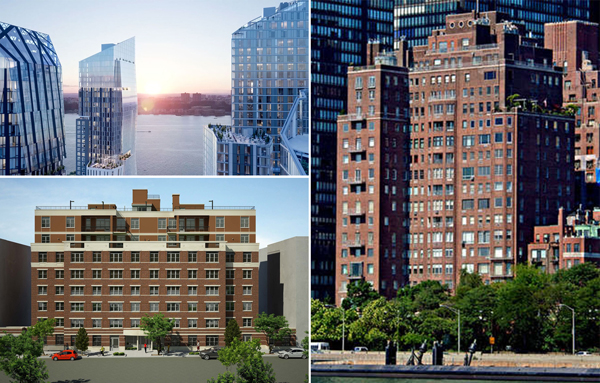 Clockwise from left: Waterline Square, One Beekman Place and Parkadon Condominiums