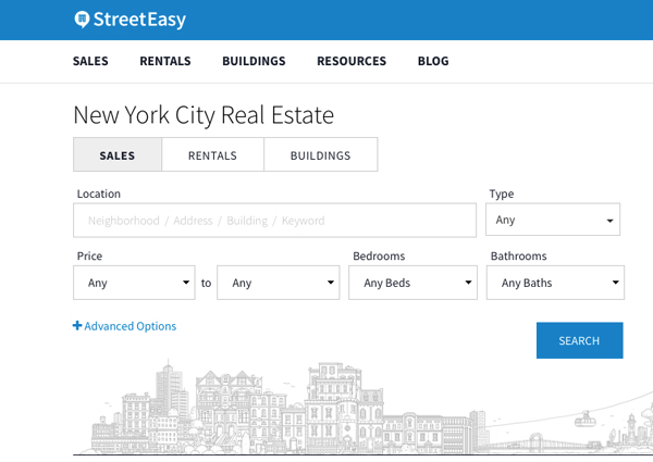 StreetEasy’s New York site has a minimal design that is familiar to many consumers