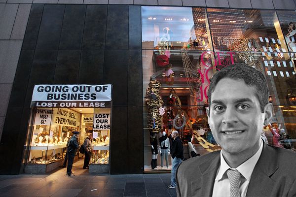 Struggling Fifth Avenue stores (credit: Getty Images) and Blackstone's Nadeem Meghji