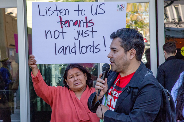 The L.A. Tenants’ Union staged a protest outside L.A.’s Housing Department in December 2016.