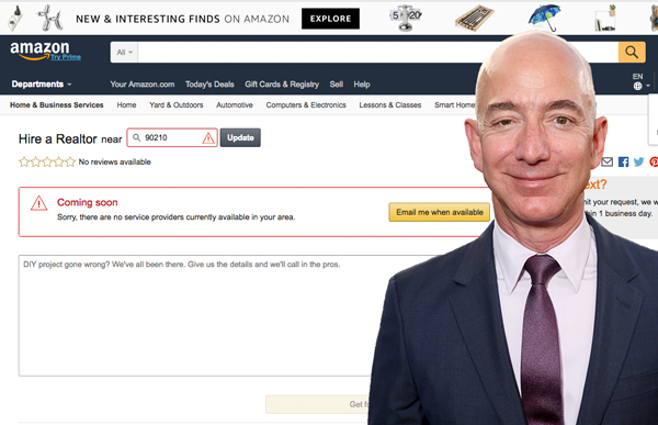 The "Hire a Realtor" landing page and Jeff Bezos (Credit: Getty Images)