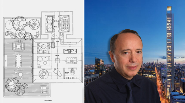 From left: Floor plan of Villa 2 on the 8th Floor and a rendering of 262 Fifth Avenue and Boris Kuzinez