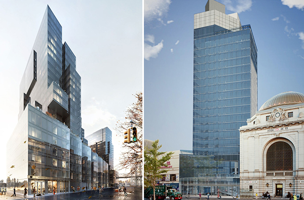 Renderings of 416-420-Kent Avenue in Brooklyn and 50 Bowery in Manhattan (Credit: ODA and Joie de Vivre Hotels)