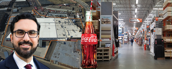 From left: Pinnacle Realty's David Junik, the site at 59-02 Borden Avenue and the inside of a Home Depot store