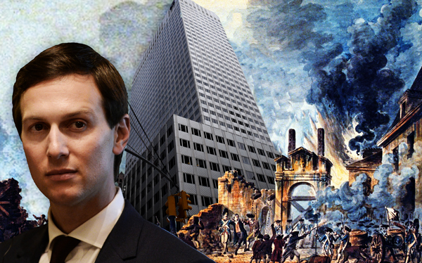 666 Fifth Avenue and Jared Kushner (Photo illustration by Lexi Pilgrim for The Real Deal)