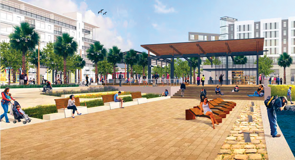 A rendering of a public space at Alameda Point