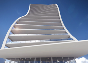 Rendering of Arquitectonica-designed hotel in Orlando's Lake Nona community