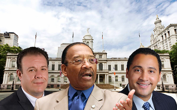 From left: Mark Gjonaj, Ruben Diaz Sr., Robert Rodriguez and City Hall