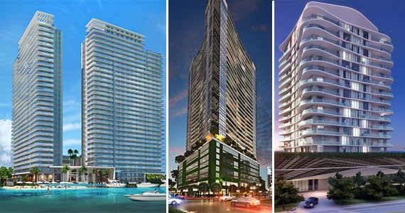 From left to right: renderings of the Harbour, Canvas and Sabbia Beach condo towers
