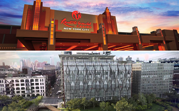 From top: Resorts World Casino and a rendering of 10 Jay Street
