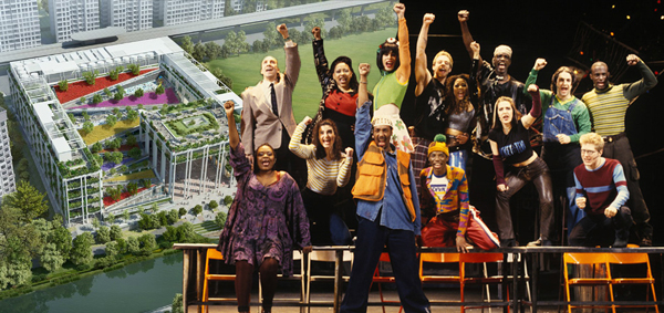 The Oasis Terraces housing complex in Singapore and the original cast of "Rent"
