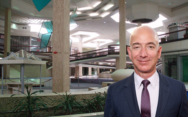 The interior of the empty Randall Park Mall in North Randall, Ohio and Amazon's Jeff Bezos (Credit: Getty Images)