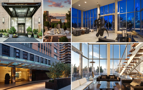 Clockwise from top left: Luxury homes at 100 Barclay Street, 145 Hudson Street and 200 East 62nd Street