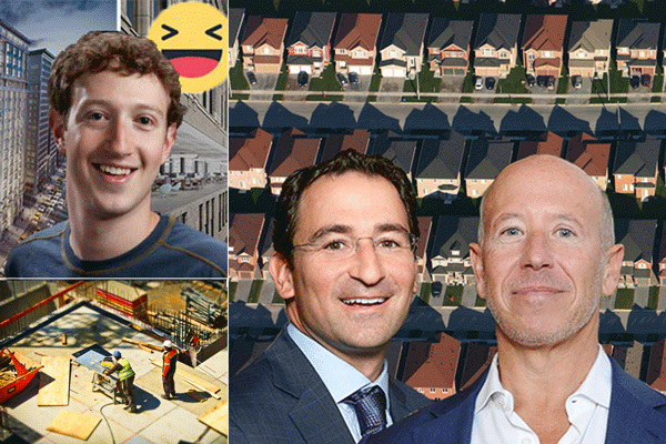Clockwise from top left: Facebook's Mark Zuckerberg, Jonathan Gray of Blackstone and Barry Sternlicht of Starwood, construction work in Ohio.