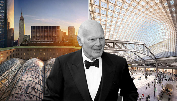 Rendering of the Moynihan train hall and Steve Roth (Credit: SOM and Getty Images)