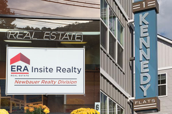 From left to right: An ERA Insite Realty office, Greystar's 1 Kennedy Flats in Danbury.
