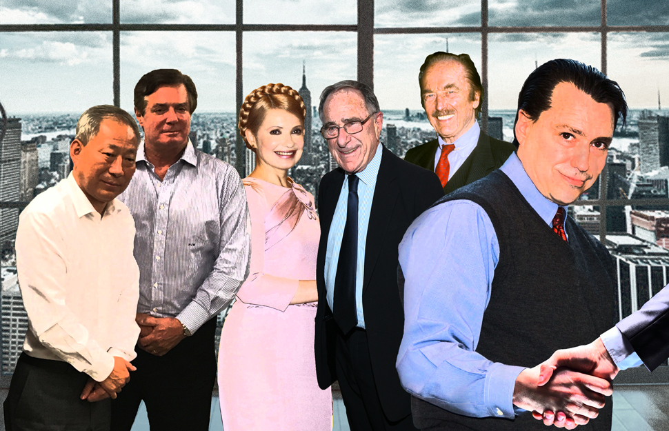 From left: Yan Jiehe, Paul Manafort, Yulia Tymoshenko, Harry Macklowe, Fred Trump and Brad Zackson (Photo illustration by Lexi Pilgrim for <em>The Real Deal</em>)