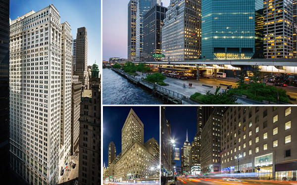 Clockwise from left: 120 Broadway, 180 Maiden Lane and 530 Broadway