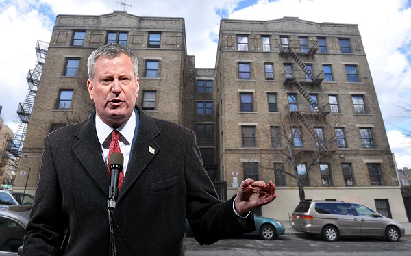 3001 Briggs Avenue in the Bronx and Mayor Bill de Blasio (Credit: Getty Images)