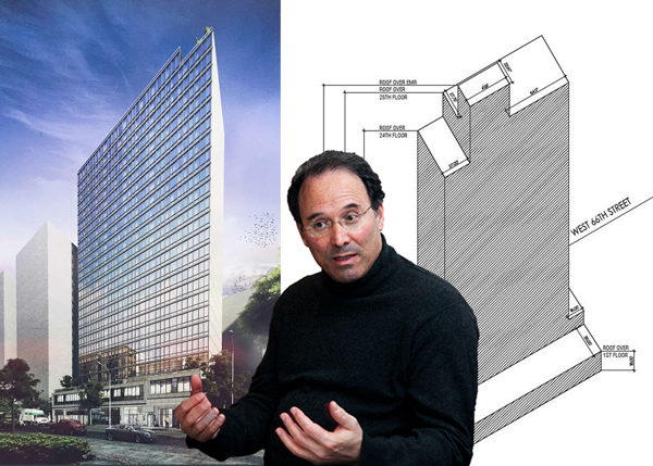 Gary Barnett and renderings of 36-44 West 66th Street (Credit: NYC DOB via CityRealty)