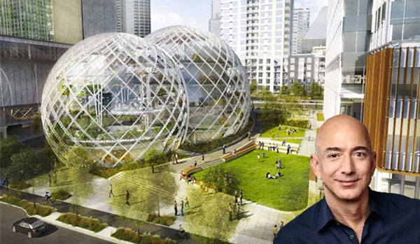 Amazon HQ rendering and Jeff Bezos