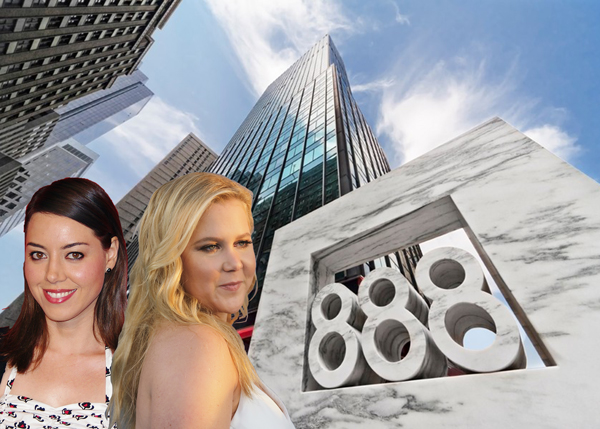 Aubrey Plaza, Amy Schumer and 888 Seventh Avenue (Credit: Getty Images and Vornado)