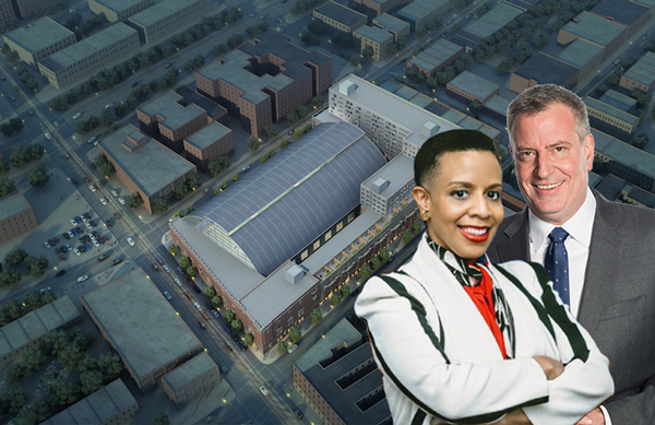 From left: Bedford Armory, Laurie Cumbo and Mayor Bill de Blasio