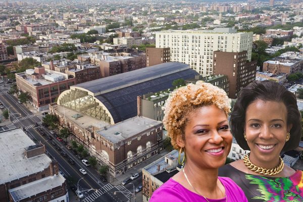 From left: Rendering of the Bedford-Union Armory, Laurie Cumbo and Ede Fox